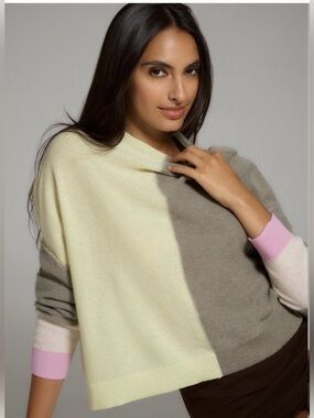 Pilcro Alani Colorblock Cashmere Mock Neck Sweater Size Large Anthropologie